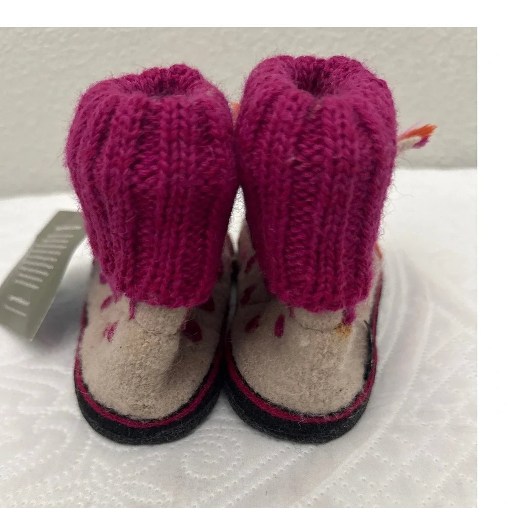 Garnet Hill Alpaca Boiled Wool Slipper Boots by Haflinger Tan Pink Kids 12 NEW